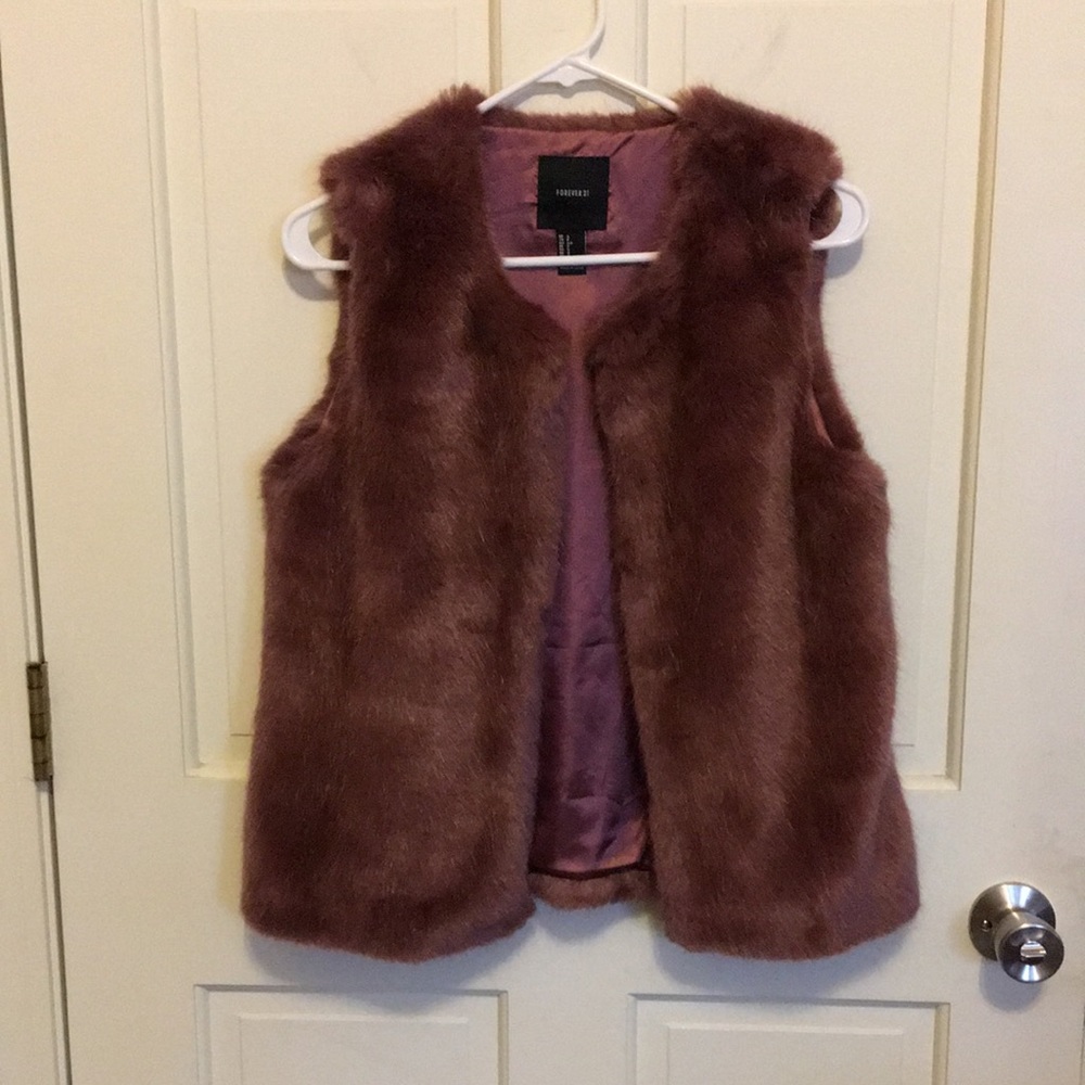 Forever 21 Mauve Plush Fur Vest Small S - Picture 6 of 11